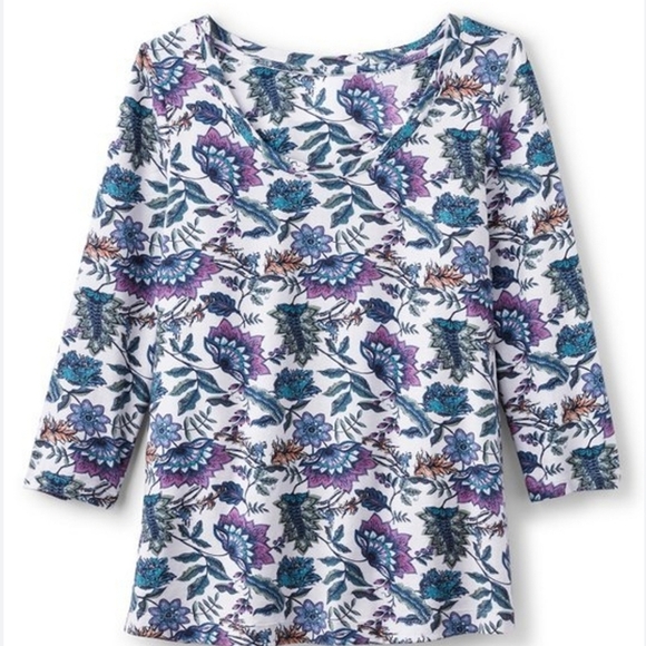 Soft surroundings soft essential supima tee floral print size petite large - Picture 2 of 8